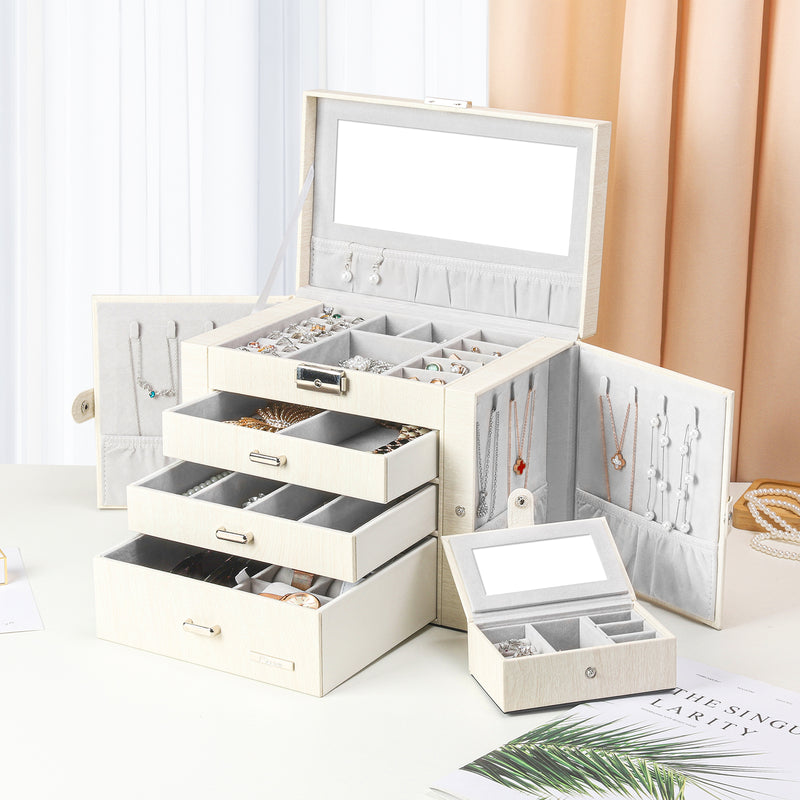 Yorbay Schmuckkästchen aus Kunstleder mit 3 Schubladen und Mini-Box - B31 - 8 - Yorbay.de