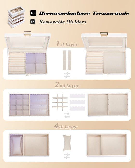 Yorbay Schmuckkasten mit Glasdeckel, 4 Ebenen - SL001 - 04WHPG01EU - 4 - Yorbay.de