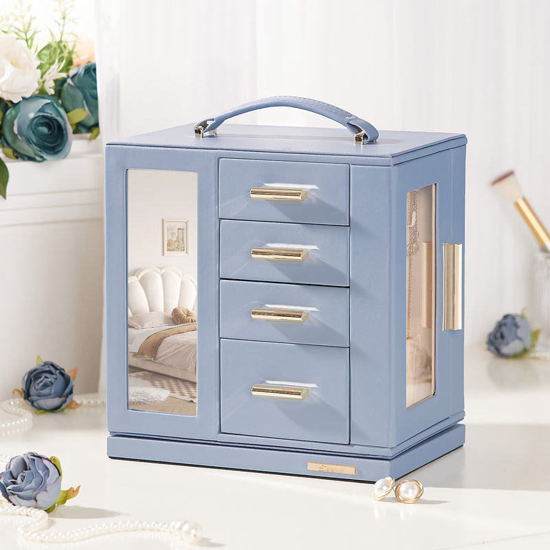 Yorbay Schmuckkästchen mit 360° Drehung, Klarem Schaufenster und 9 Schubladen - SL008-C150 - 26 - Yorbay.de