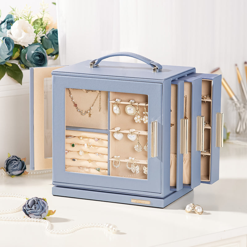 Yorbay Schmuckkästchen mit 360° Drehung, Klarem Schaufenster und 9 Schubladen - SL008-C148 - 14 - Yorbay.de