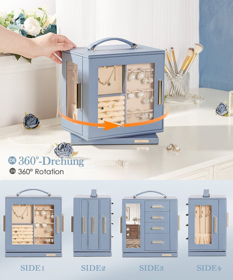 Yorbay Schmuckkästchen mit 360° Drehung, Klarem Schaufenster und 9 Schubladen - SL008-C148 - 16 - Yorbay.de
