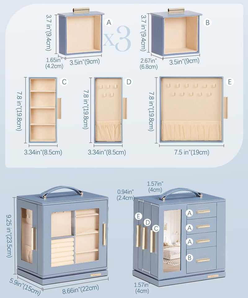 Yorbay Schmuckkästchen mit 360° Drehung, Klarem Schaufenster und 9 Schubladen - SL008-C144 - 9 - Yorbay.de