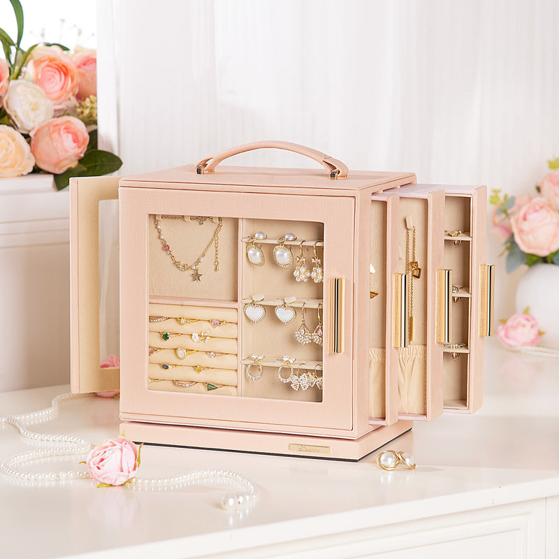 Yorbay Schmuckkästchen mit 360° Drehung, Klarem Schaufenster und 9 Schubladen - SL008-C150 - 25 - Yorbay.de