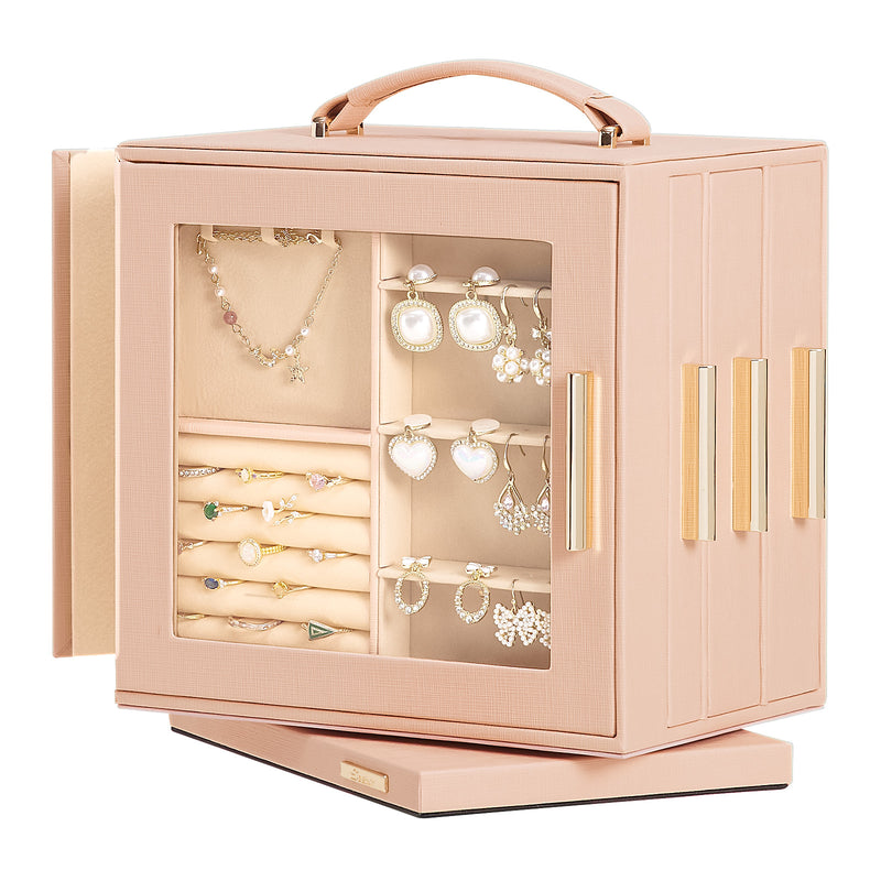 Yorbay Schmuckkästchen mit 360° Drehung, Klarem Schaufenster und 9 Schubladen - SL008-C150 - 21 - Yorbay.de