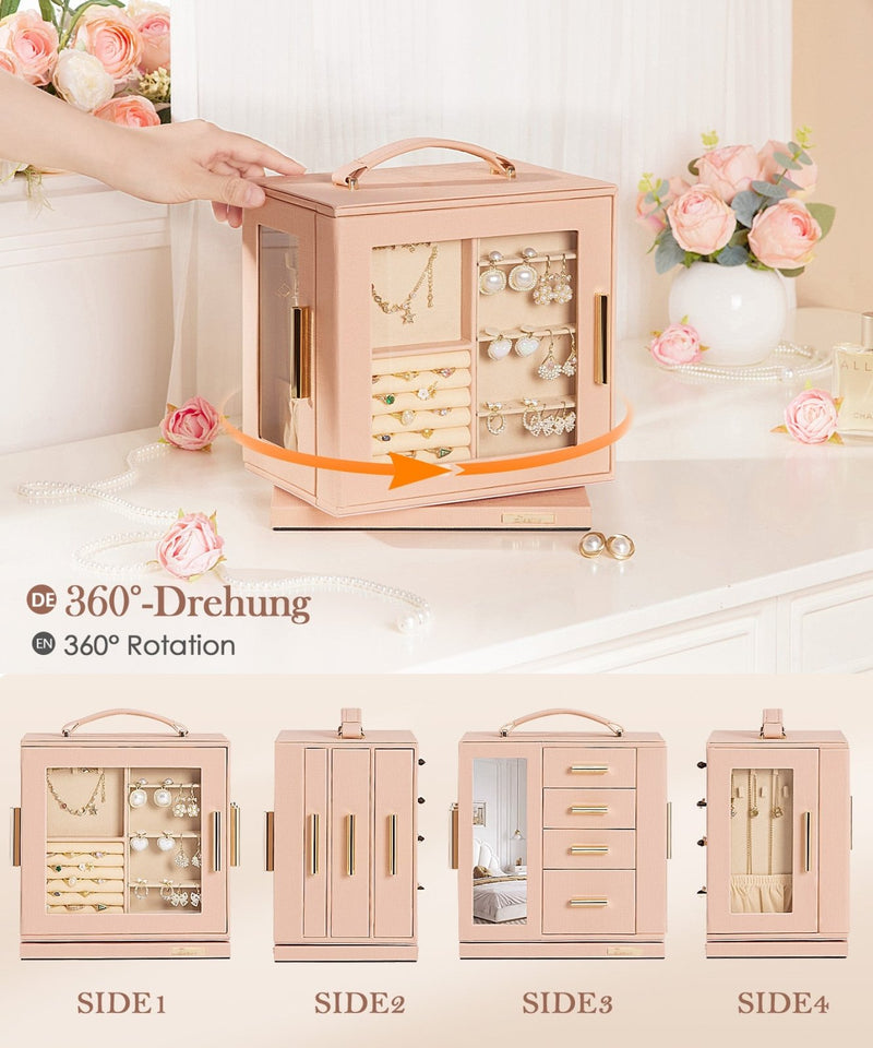 Yorbay Schmuckkästchen mit 360° Drehung, Klarem Schaufenster und 9 Schubladen - SL008-C150 - 23 - Yorbay.de