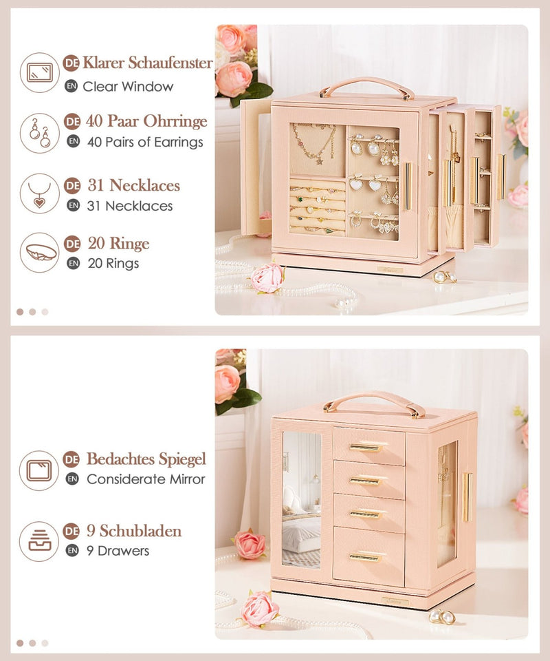 Yorbay Schmuckkästchen mit 360° Drehung, Klarem Schaufenster und 9 Schubladen - SL008-C148 - 18 - Yorbay.de