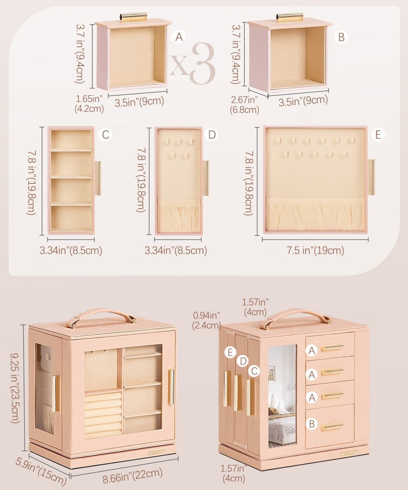 Yorbay Schmuckkästchen mit 360° Drehung, Klarem Schaufenster und 9 Schubladen - SL008-C150 - 22 - Yorbay.de