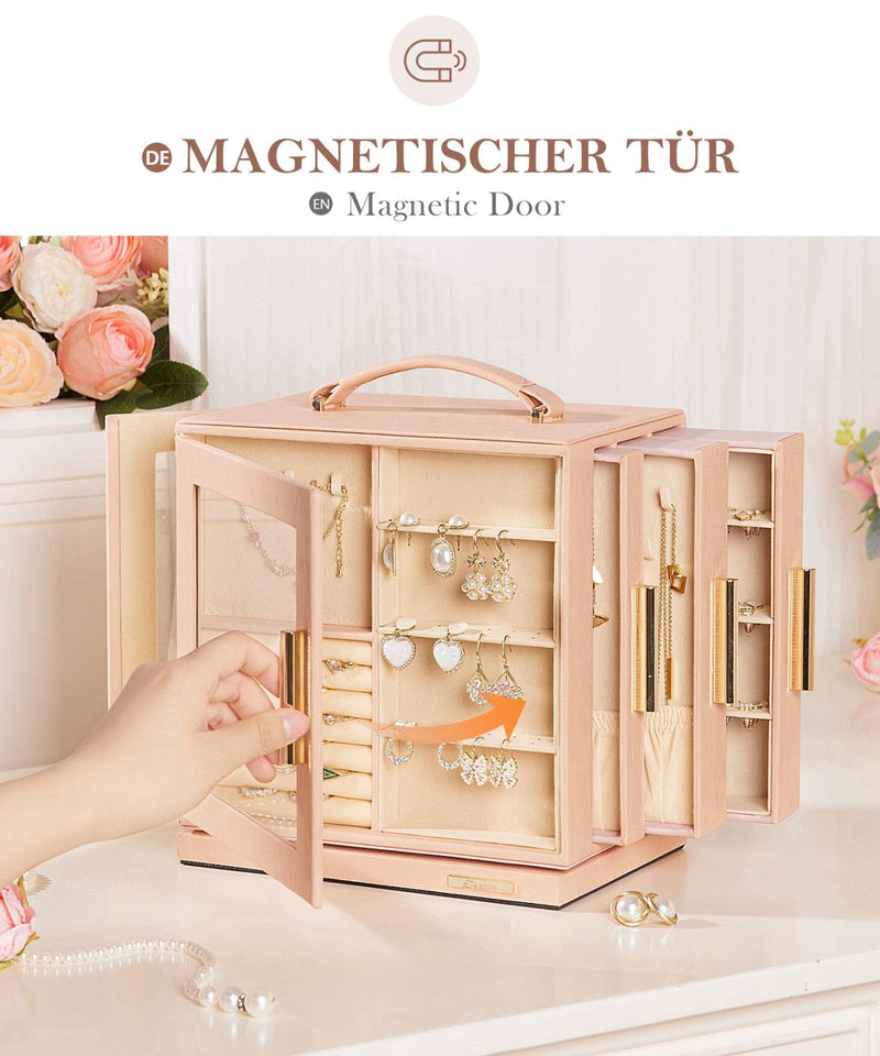 Yorbay Schmuckkästchen mit 360° Drehung, Klarem Schaufenster und 9 Schubladen - SL008-C148 - 19 - Yorbay.de