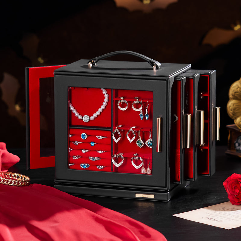 Yorbay Schmuckkästchen mit 360° Drehung, Klarem Schaufenster und 9 Schubladen - SL008-C150 - 32 - Yorbay.de