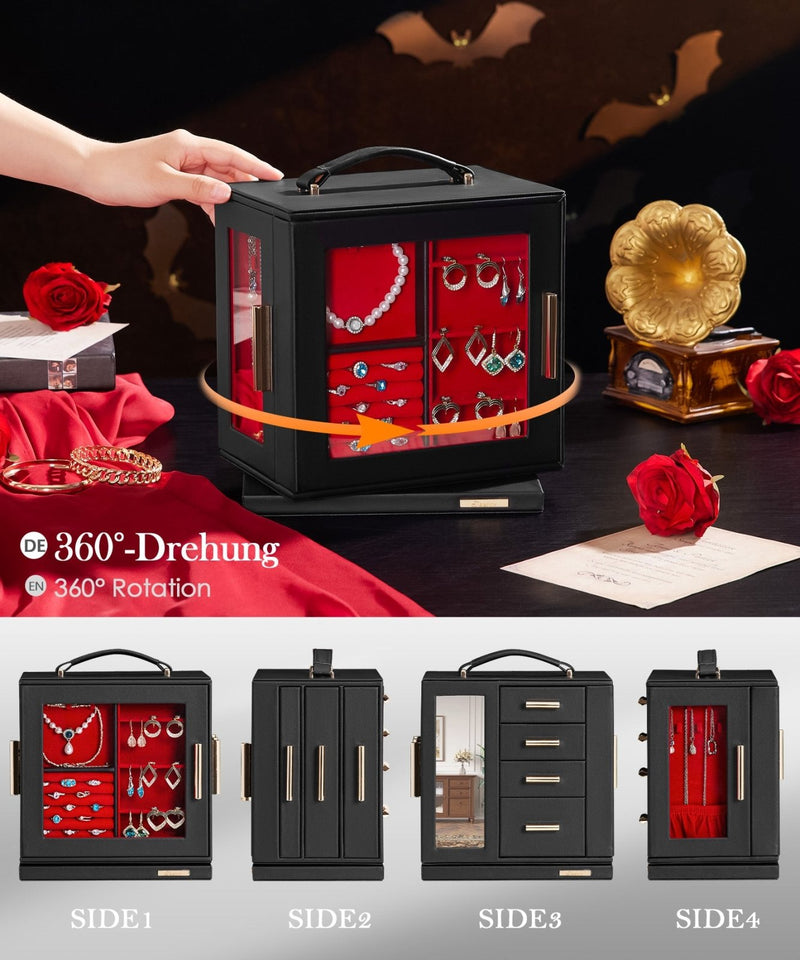 Yorbay Schmuckkästchen mit 360° Drehung, Klarem Schaufenster und 9 Schubladen - SL008-C152 - 36 - Yorbay.de