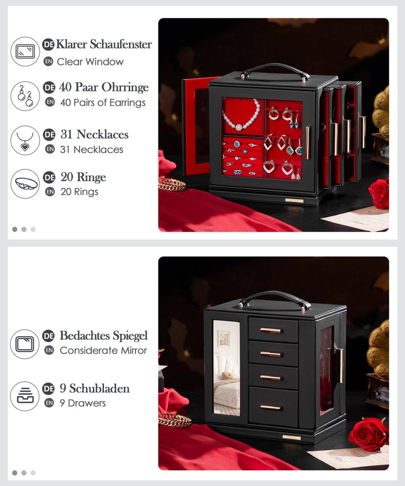Yorbay Schmuckkästchen mit 360° Drehung, Klarem Schaufenster und 9 Schubladen - SL008-C150 - 30 - Yorbay.de