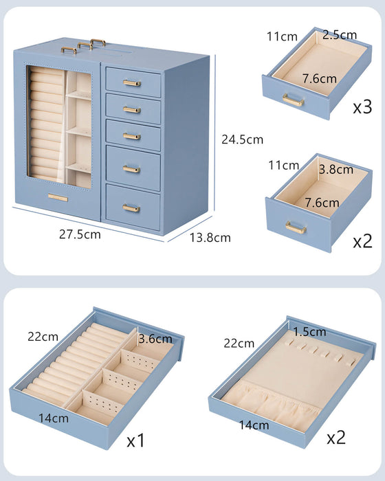 Yorbay Schmuckschatulle mit 8 Schubladen und Glasfenster