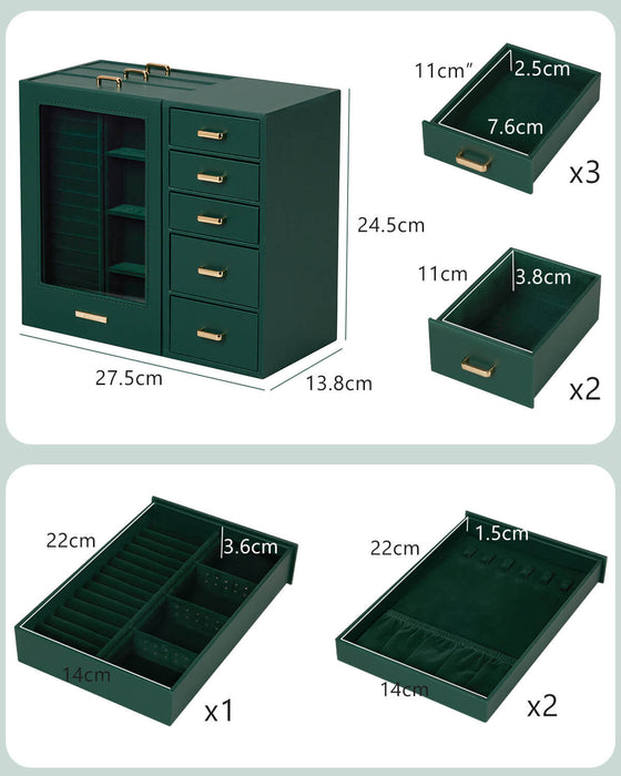 Yorbay Schmuckschatulle mit 8 Schubladen und Glasfenster