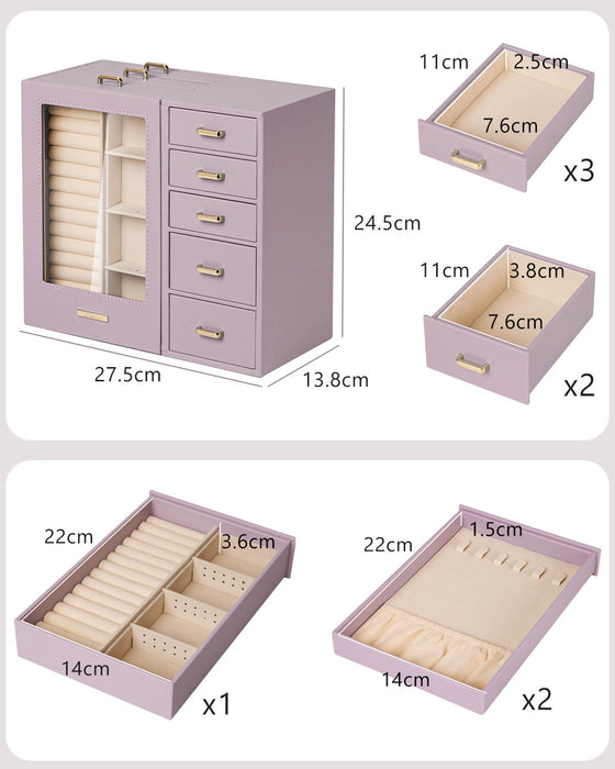 Yorbay Schmuckschatulle mit 8 Schubladen und Glasfenster