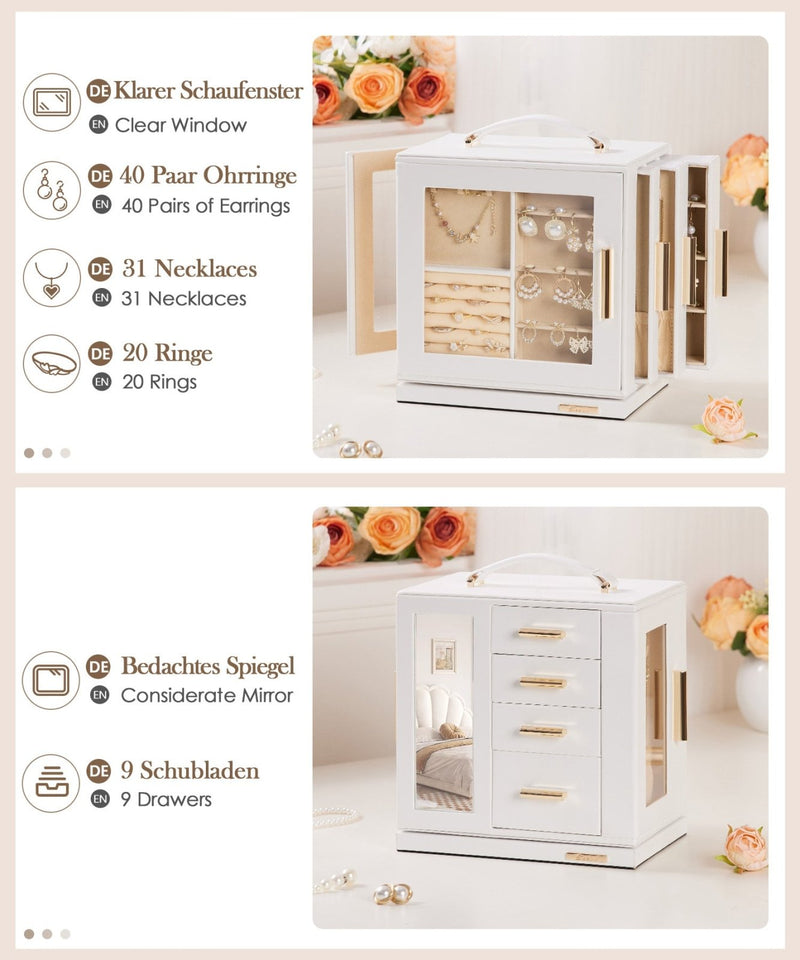 Yorbay Schmuckkästchen mit 360° Drehung, Klarem Schaufenster und 9 Schubladen - SL008-C144 - 5 - Yorbay.de
