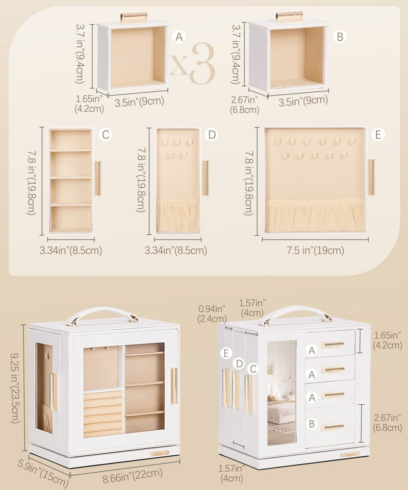 Yorbay Schmuckkästchen mit 360° Drehung, Klarem Schaufenster und 9 Schubladen - SL008-C144 - 3 - Yorbay.de