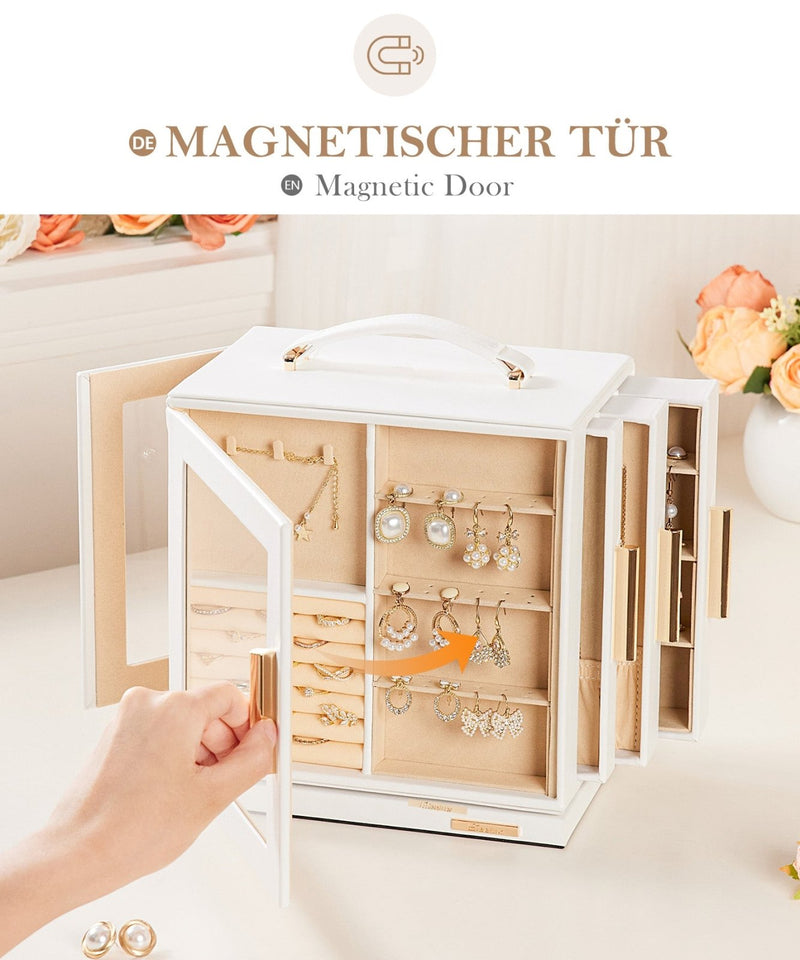 Yorbay Schmuckkästchen mit 360° Drehung, Klarem Schaufenster und 9 Schubladen - SL008-C144 - 7 - Yorbay.de