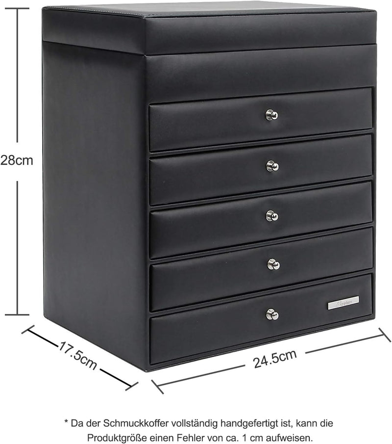 Schmuckkoffer mit 5 Schubladen in Schwarz K424, Abmessung - Yorbay.de