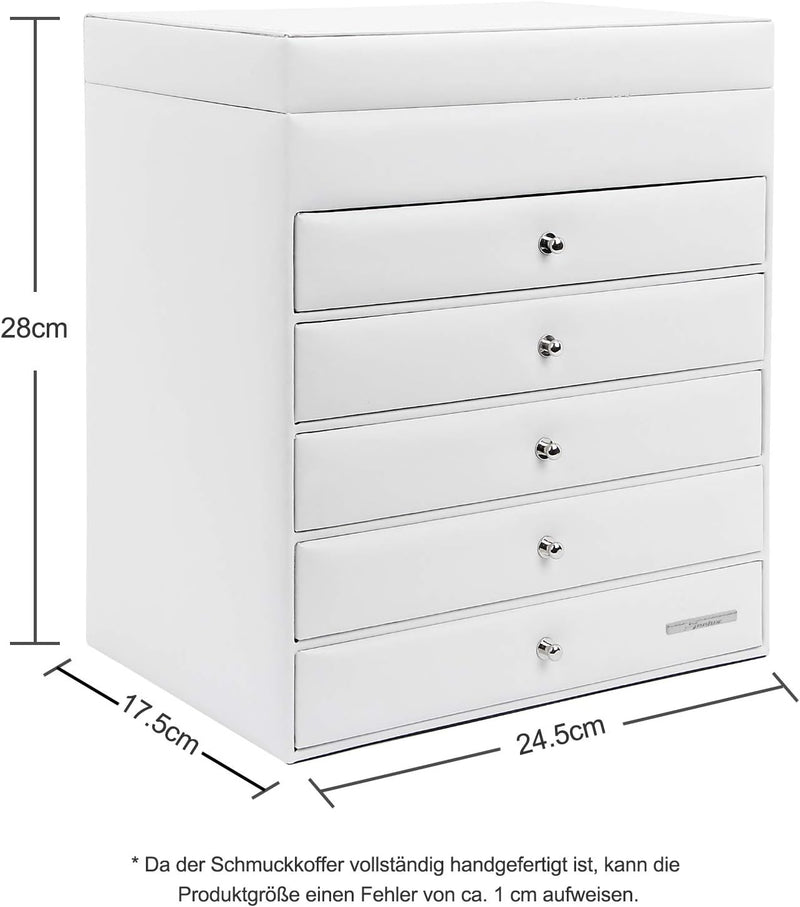 Schmuckkoffer mit 5 Schubladen in Weiss K425, Abmessung - Yorbay.de