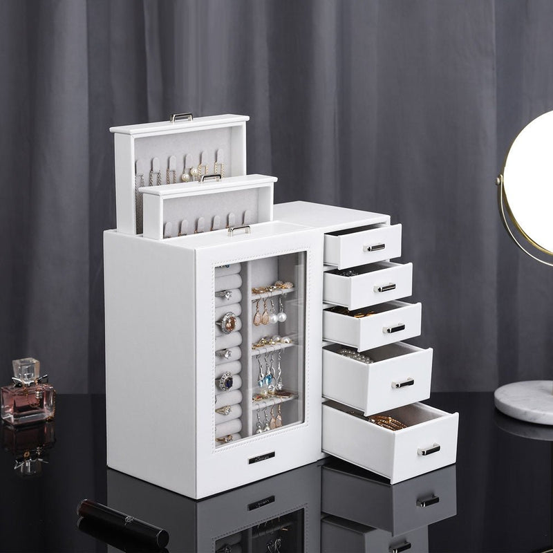Yorbay Schmuckschatulle mit 8 Schubladen und Glasfenster Weiß - B76 - 4 - Yorbay.de