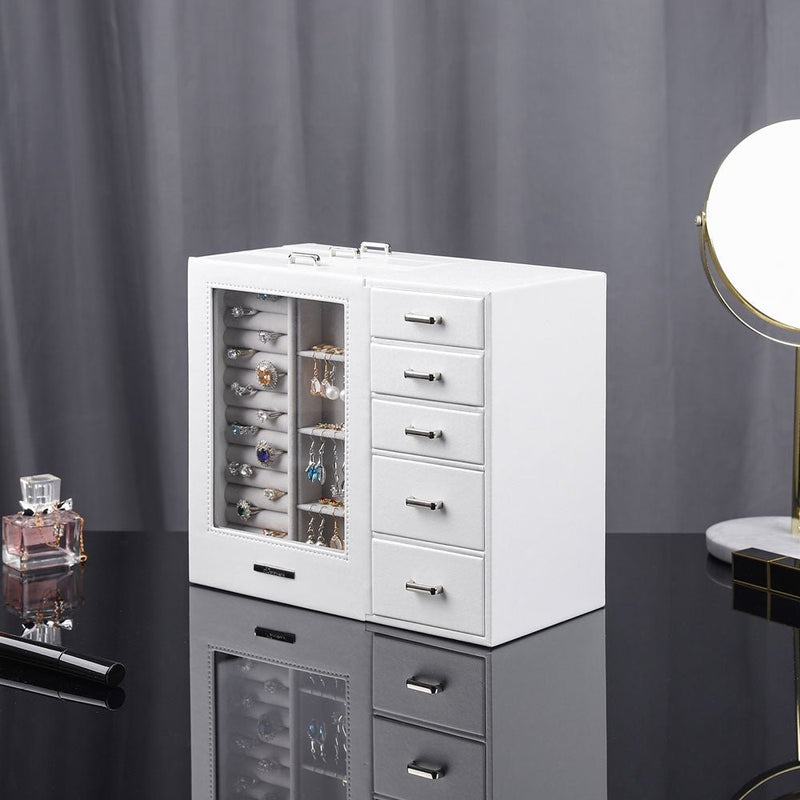 Yorbay Schmuckschatulle mit 8 Schubladen und Glasfenster Weiß - B76 - 2 - Yorbay.de