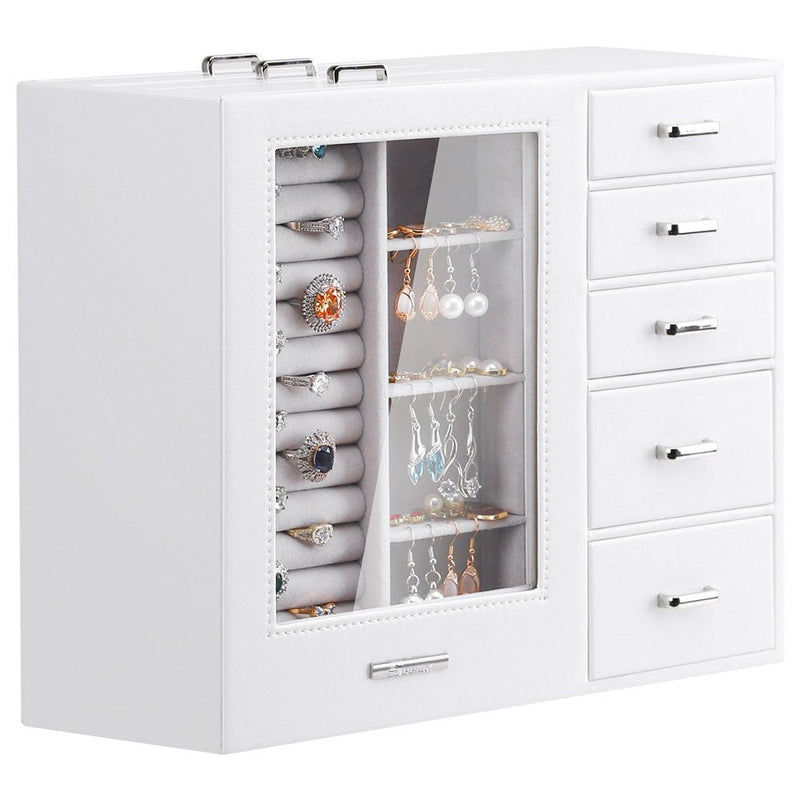 Yorbay Schmuckschatulle mit 8 Schubladen und Glasfenster Weiß - B76 - 5 - Yorbay.de