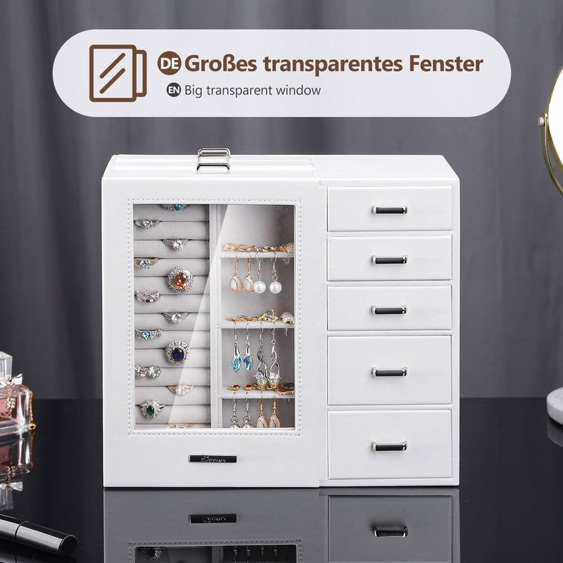 Yorbay Schmuckschatulle mit 8 Schubladen und Glasfenster Weiß - B76 - 6 - Yorbay.de
