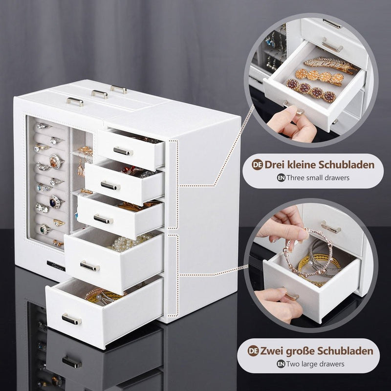 Yorbay Schmuckschatulle mit 8 Schubladen und Glasfenster Weiß - B76 - 8 - Yorbay.de