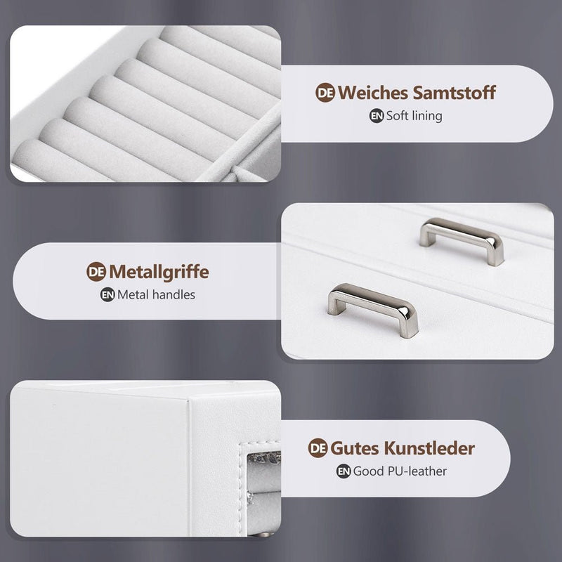 Yorbay Schmuckschatulle mit 8 Schubladen und Glasfenster Weiß - B76 - 9 - Yorbay.de