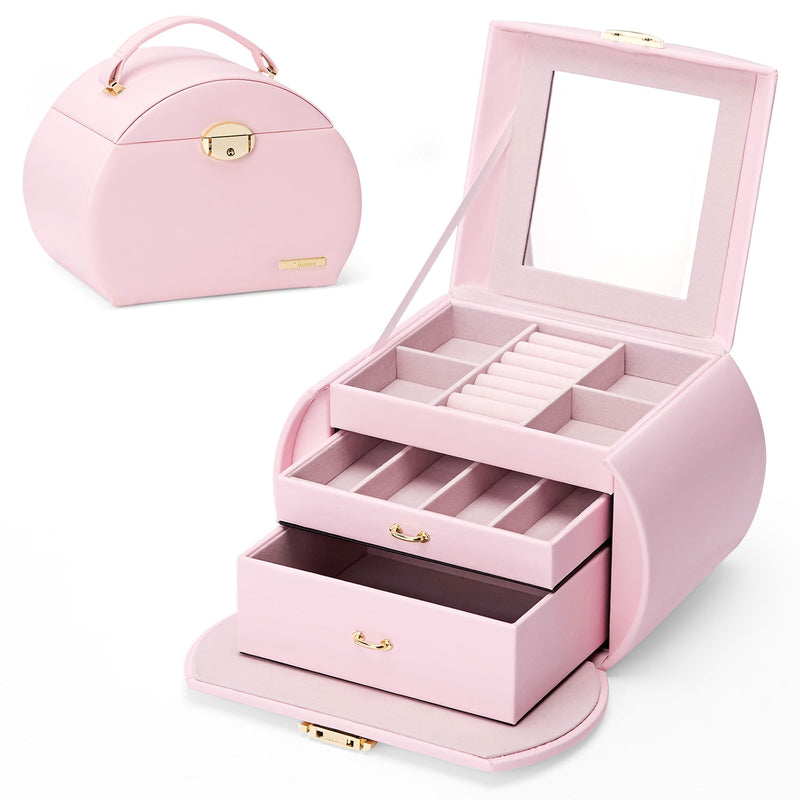 Yorbay Runder Schmuckkoffer aus Kunstleder mit Handgriff Pink - SL003-C063 - 11 - Yorbay.de