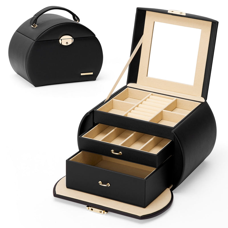 Yorbay Runder Schmuckkoffer aus Kunstleder mit Handgriff Schwarz - SL003-C065 - 14 - Yorbay.de