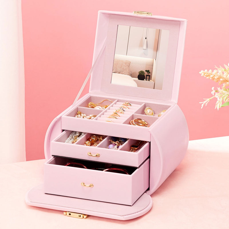 Yorbay Runder Schmuckkoffer aus Kunstleder mit Handgriff Weiß - SL003-C064 - 8 - Yorbay.de