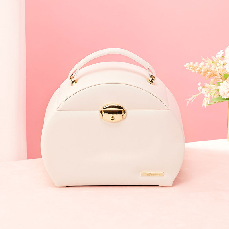 Yorbay Runder Schmuckkoffer aus Kunstleder mit Handgriff Weiß - SL003-C064 - 2 - Yorbay.de