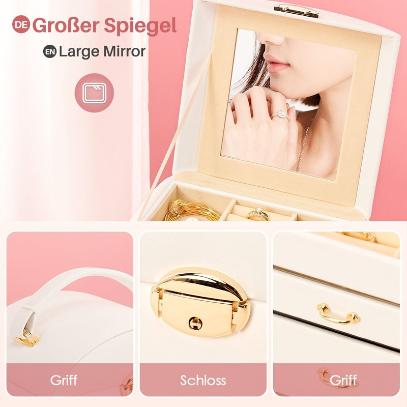 Yorbay Runder Schmuckkoffer aus Kunstleder mit Handgriff Weiß - SL003-C064 - 5 - Yorbay.de
