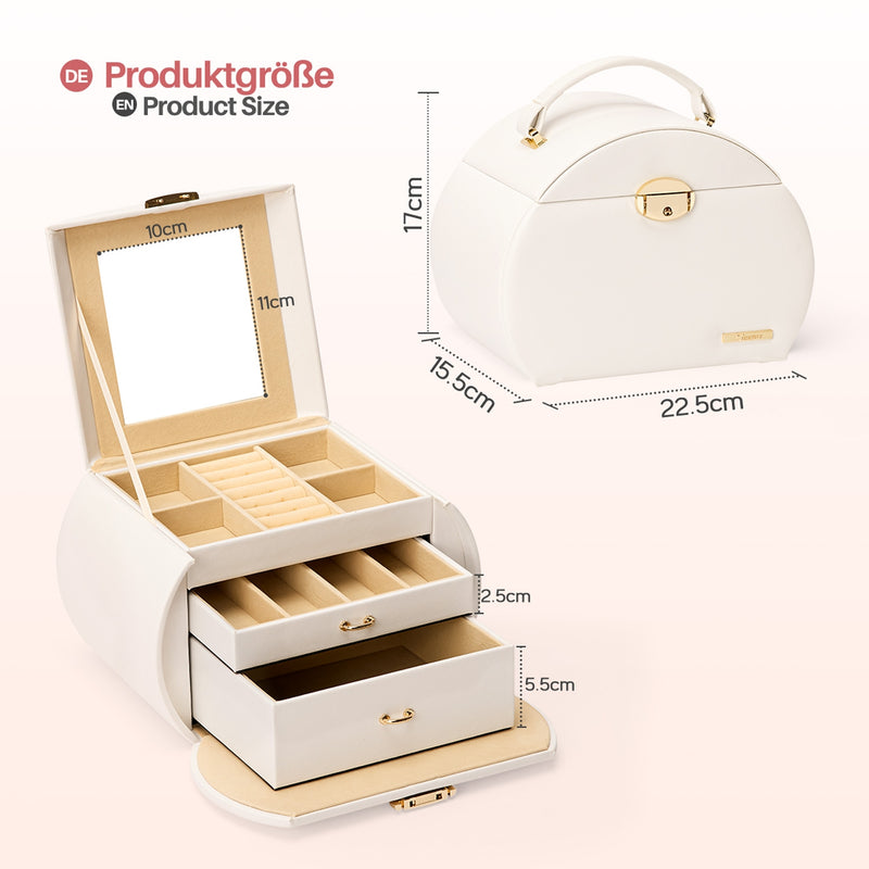 Yorbay Runder Schmuckkoffer aus Kunstleder mit Handgriff Weiß - SL003-C064 - 6 - Yorbay.de