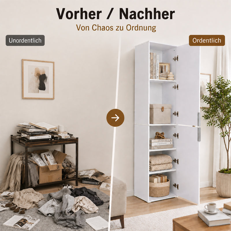 Yorbay Schmaler Hochschrank mit 2 Türen & 5 Fächern, 184 cm hoch