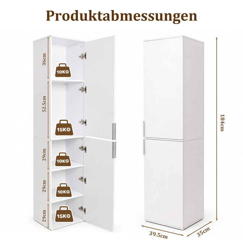 Yorbay Schmaler Hochschrank mit 2 Türen & 5 Fächern, 184 cm hoch