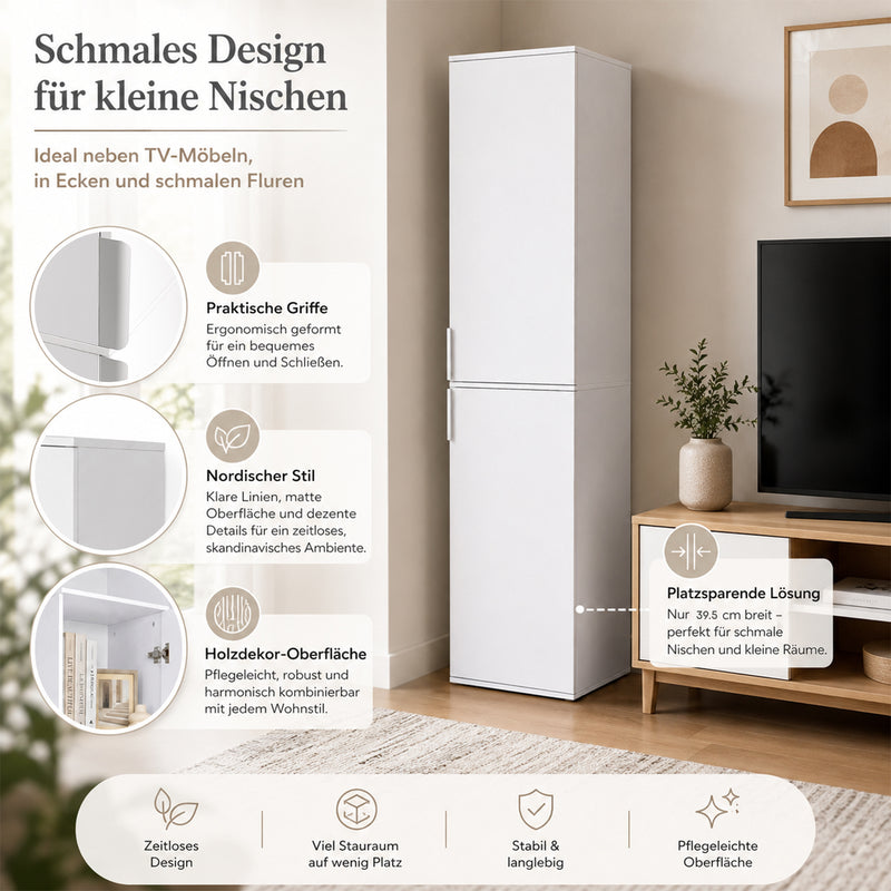 Yorbay Schmaler Hochschrank mit 2 Türen & 5 Fächern, 184 cm hoch