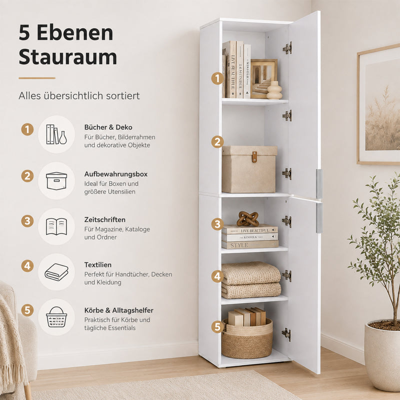Yorbay Schmaler Hochschrank mit 2 Türen & 5 Fächern, 184 cm hoch