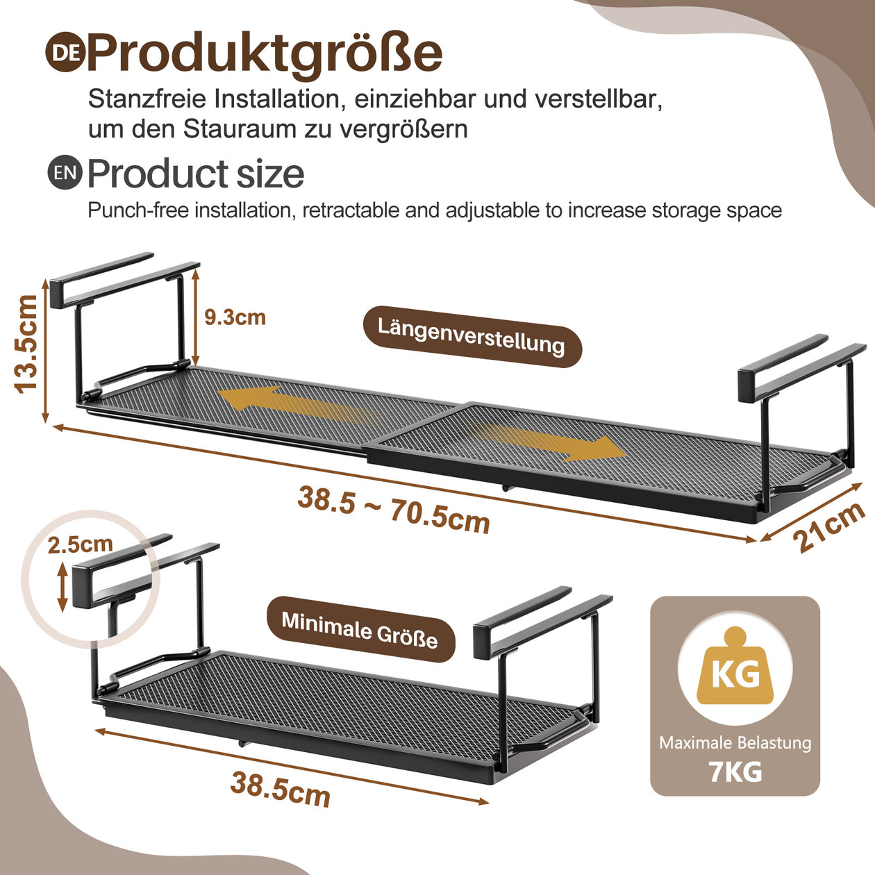 Yorbay ausziehbares Hängeregal 38,5–70,5 cm - YB076 - T061 - 3 - Yorbay.de