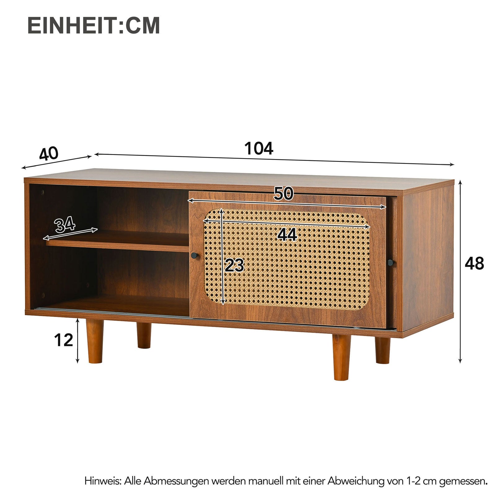 Rattan Schuhschrank Mit 2 Türen – Naturlook Sideboard Mit Stauraum Für Schuhe & Deko