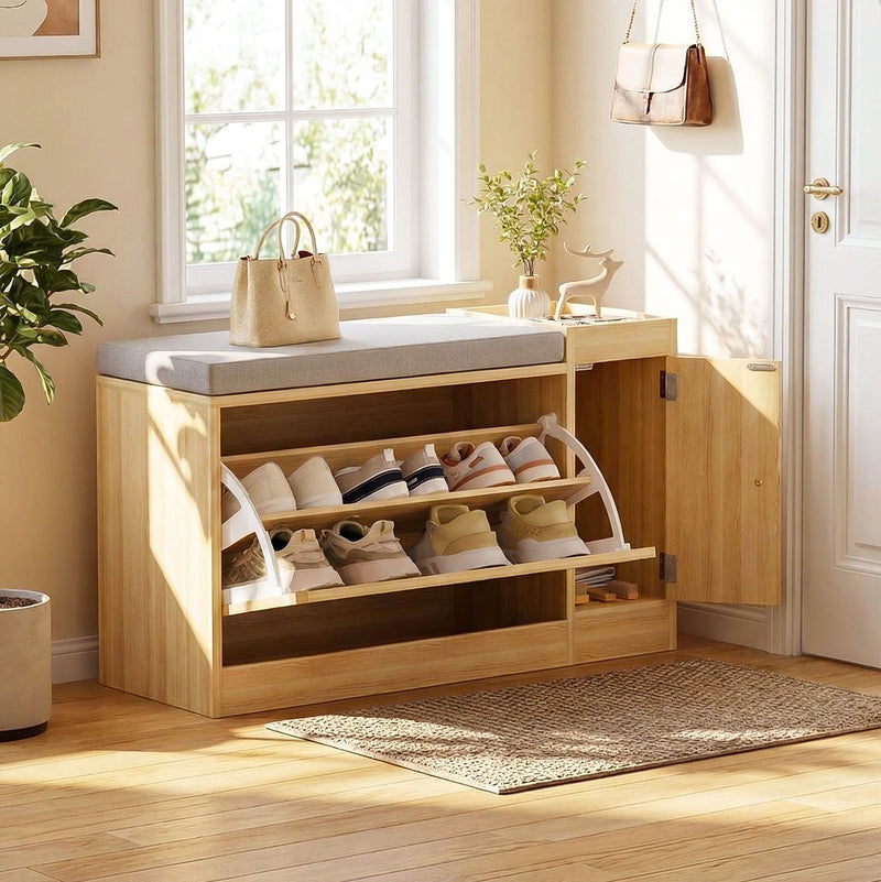 Yorbay Schuhbank mit Stauraum und Sitzkissen, 80 × 30 × 50 cm - YW003-D070 - 2 - Yorbay.de