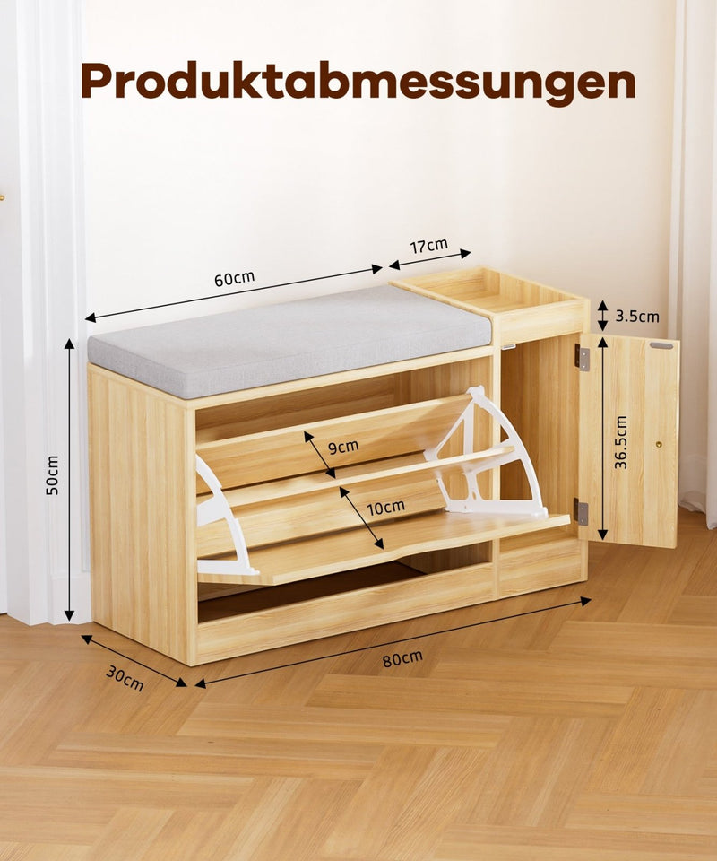 Yorbay Schuhbank mit Stauraum und Sitzkissen, 80 × 30 × 50 cm - YW003-D070 - 3 - Yorbay.de