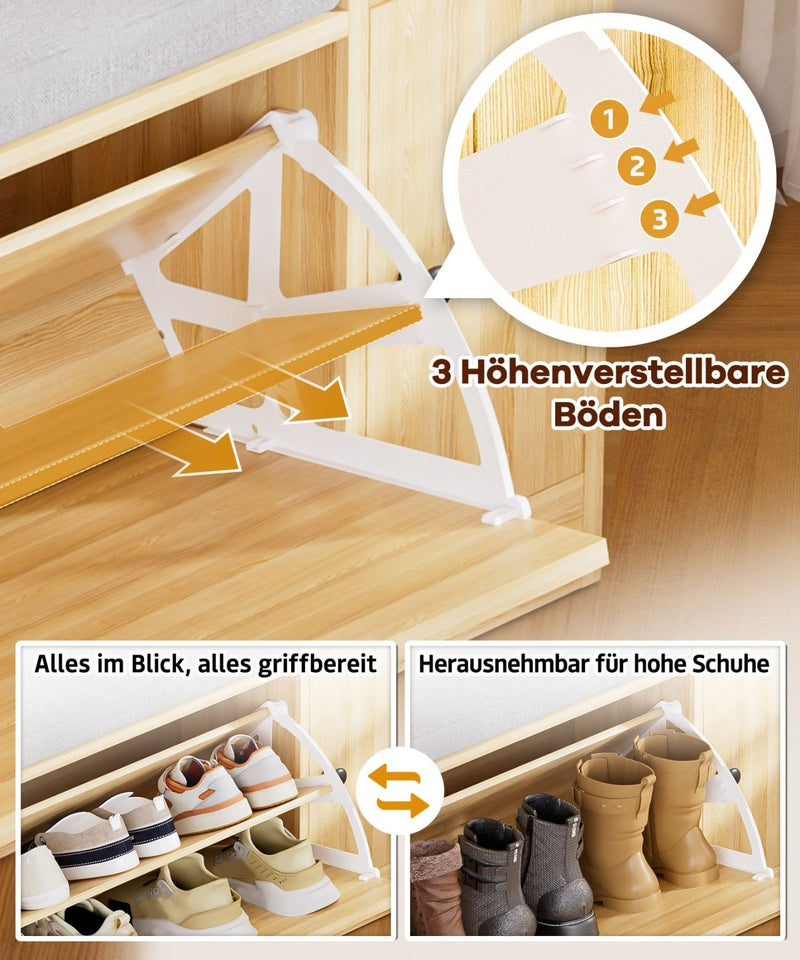 Yorbay Schuhbank mit Stauraum und Sitzkissen, 80 × 30 × 50 cm - YW003-D070 - 4 - Yorbay.de