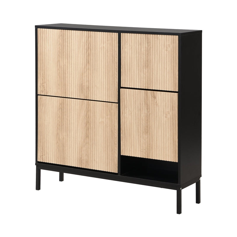 Schuhschrank mit 3 Klappen & Sitzhocker, 100 x 100 x 25 cm - YB - WF230456458S - 1 - Yorbay.de