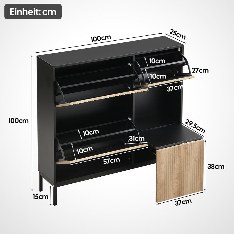 Schuhschrank mit Schuhwechselhocker und 3 Klappen, 100 x 100 x 25 cm - YB - WF230456458S - 3 - Yorbay.de