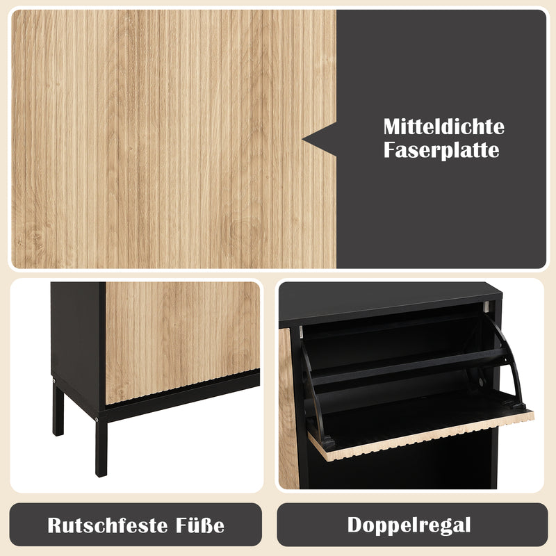 Schuhschrank mit Schuhwechselhocker und 3 Klappen, 100 x 100 x 25 cm - YB - WF230456458S - 4 - Yorbay.de