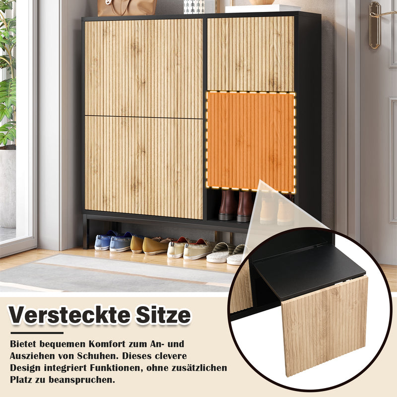 Schuhschrank mit Schuhwechselhocker und 3 Klappen, 100 x 100 x 25 cm - YB - WF230456458S - 5 - Yorbay.de