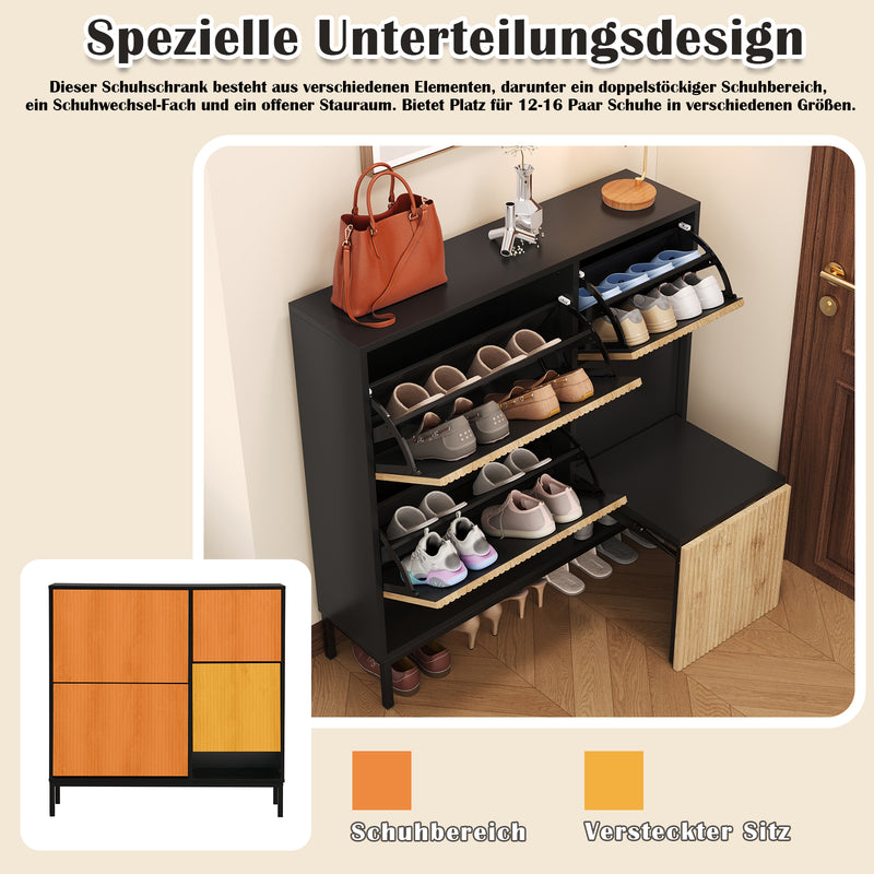 Schuhschrank mit Schuhwechselhocker und 3 Klappen, 100 x 100 x 25 cm - YB - WF230456458S - 6 - Yorbay.de