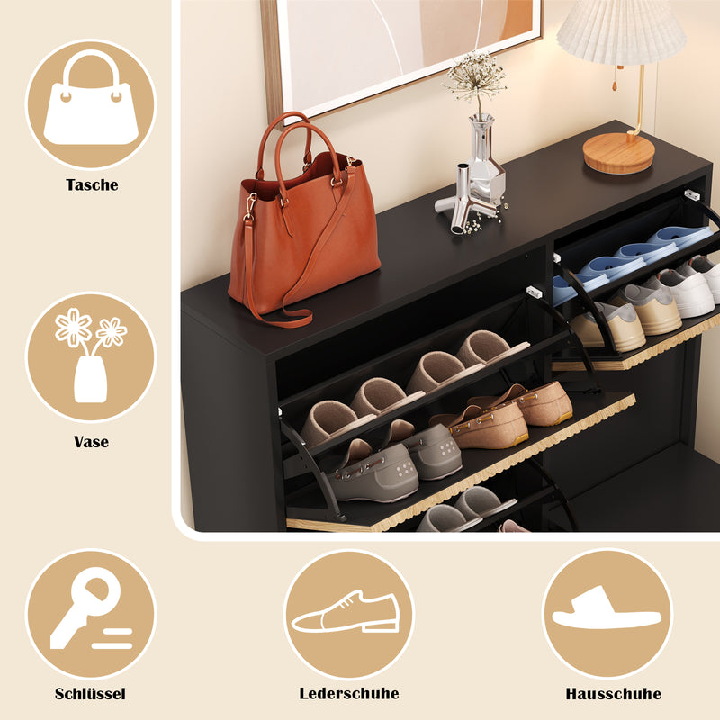 Schuhschrank mit Schuhwechselhocker und 3 Klappen, 100 x 100 x 25 cm - YB - WF230456458S - 7 - Yorbay.de